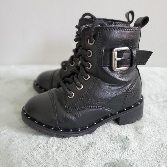 WONDER NATION KIDS Black Lace Up, Side Zip Boots - Picture 1 of 8